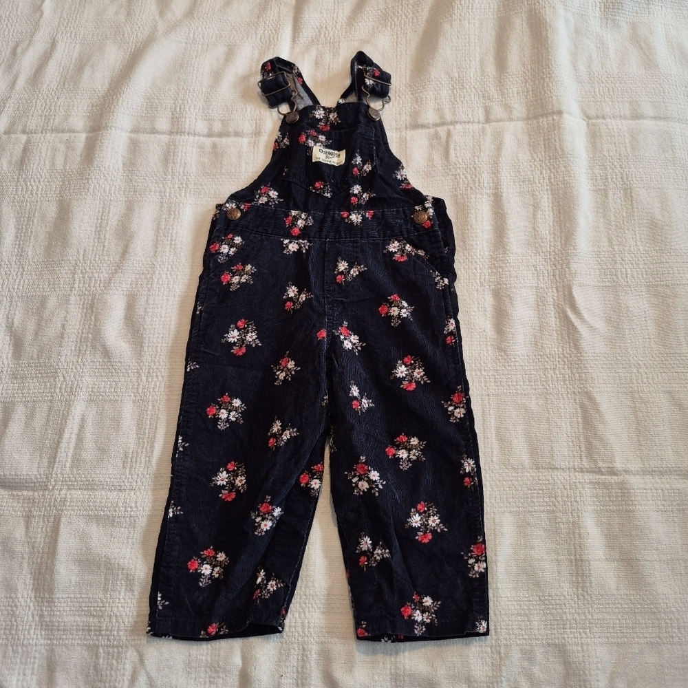 Oshkosh girls 18 months floral corduroy overalls, EUC